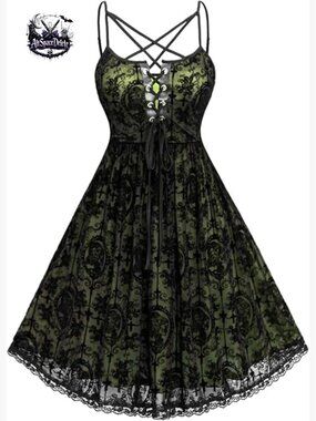 Plus Size Gothic Backless Midi Dress with Spaghetti Straps A-Line